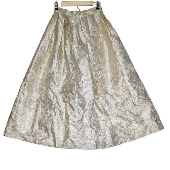 Hampton Nites Embroidered Metallic Cropped Blouse Pleated Skirt Beige Sz Medium - Picture 4 of 15